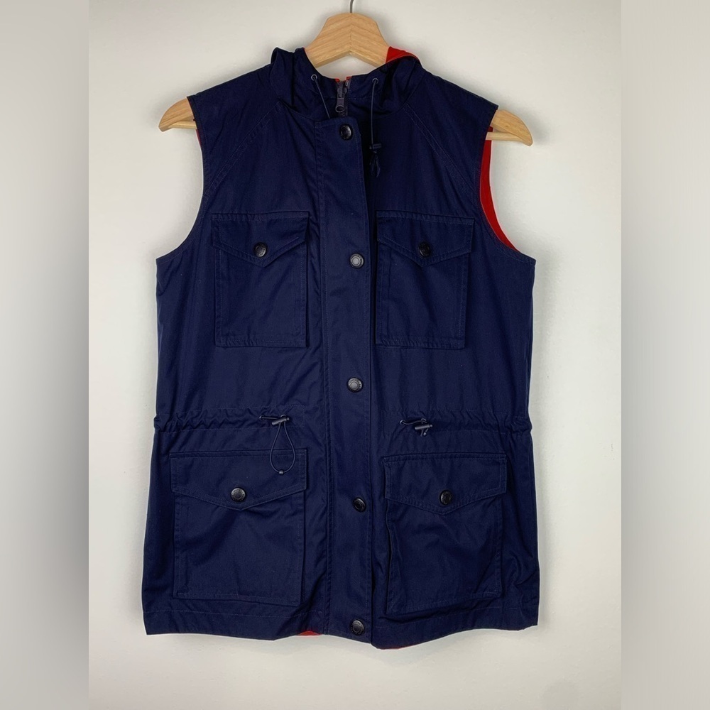 Lauren Ralph Lauren Vest Reversible Blue Red Size Small Pockets Hood Hoodie